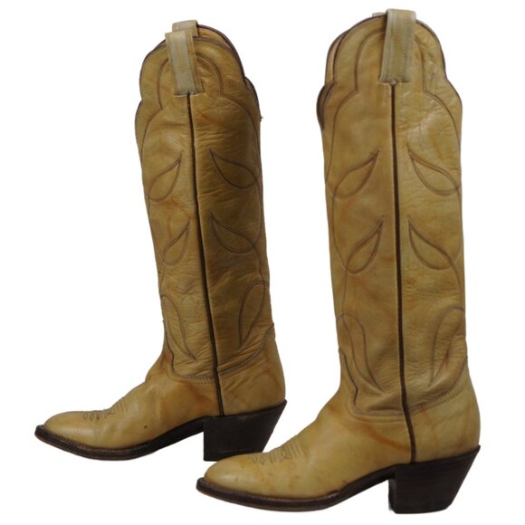 Hondo Pale Yellow Cowboy Western Buckaroo Boots Knee High 17-Inch Tall Women 6 B - Picture 6 of 13